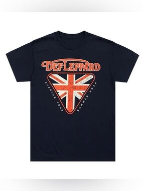Def Leppard Gildan Tag EUC Union Jack Summer Stadium Tour 2024 Navy T-Shirt 2X